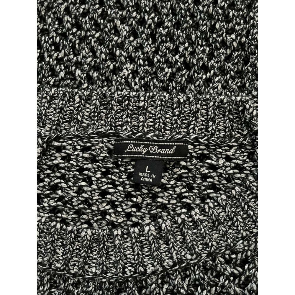 Lucky Brand Women Large Open Knit Pullover Sweater Silver Gray Black Metallic - Picture 3 of 4